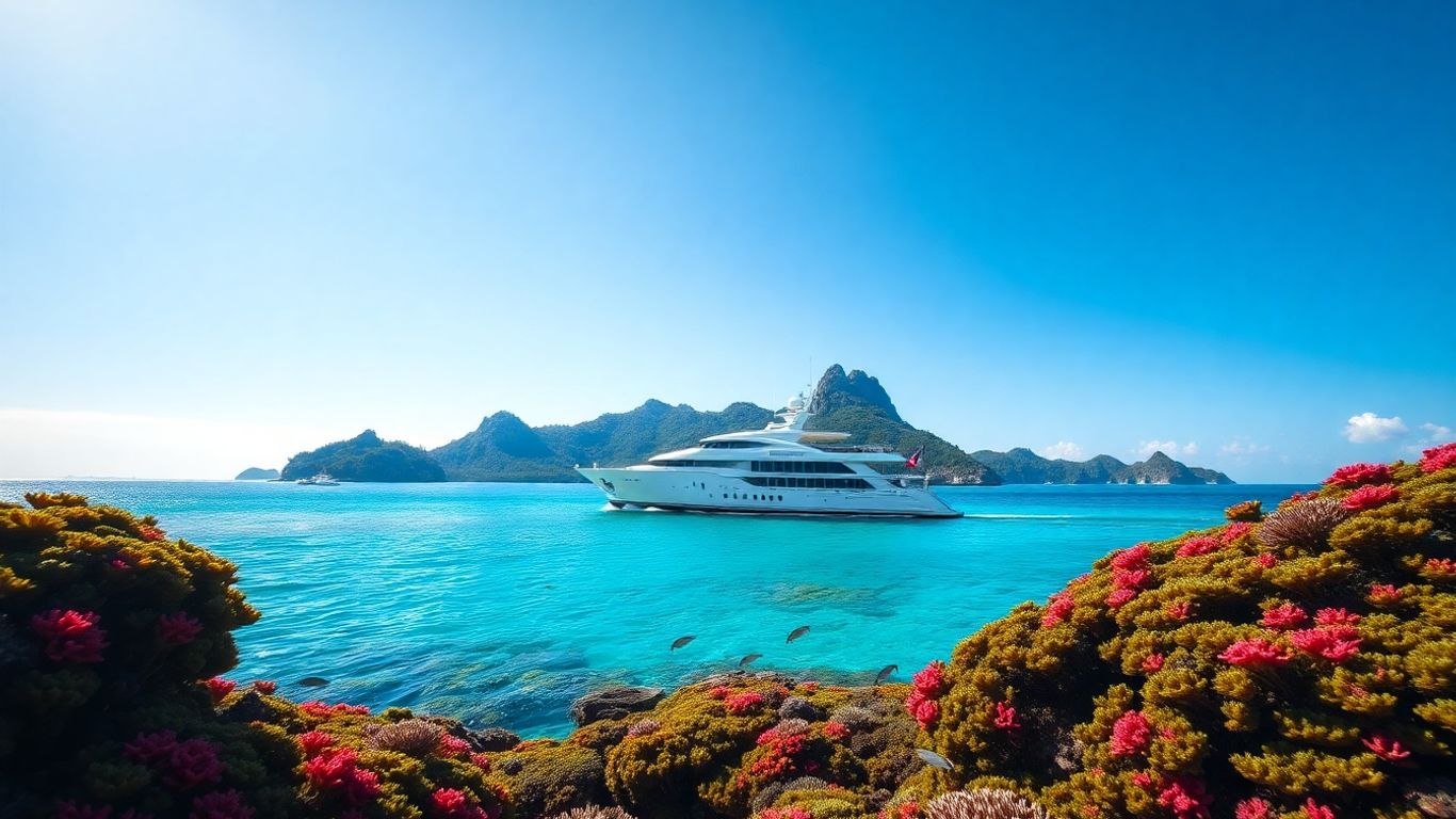 Luxury yacht sailing in Raja Ampat's turquoise waters.