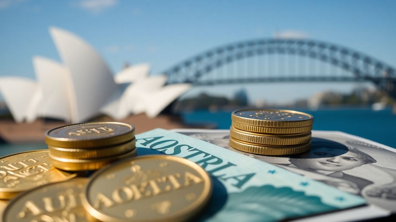 Australian money and iconic landmarks for share investing.