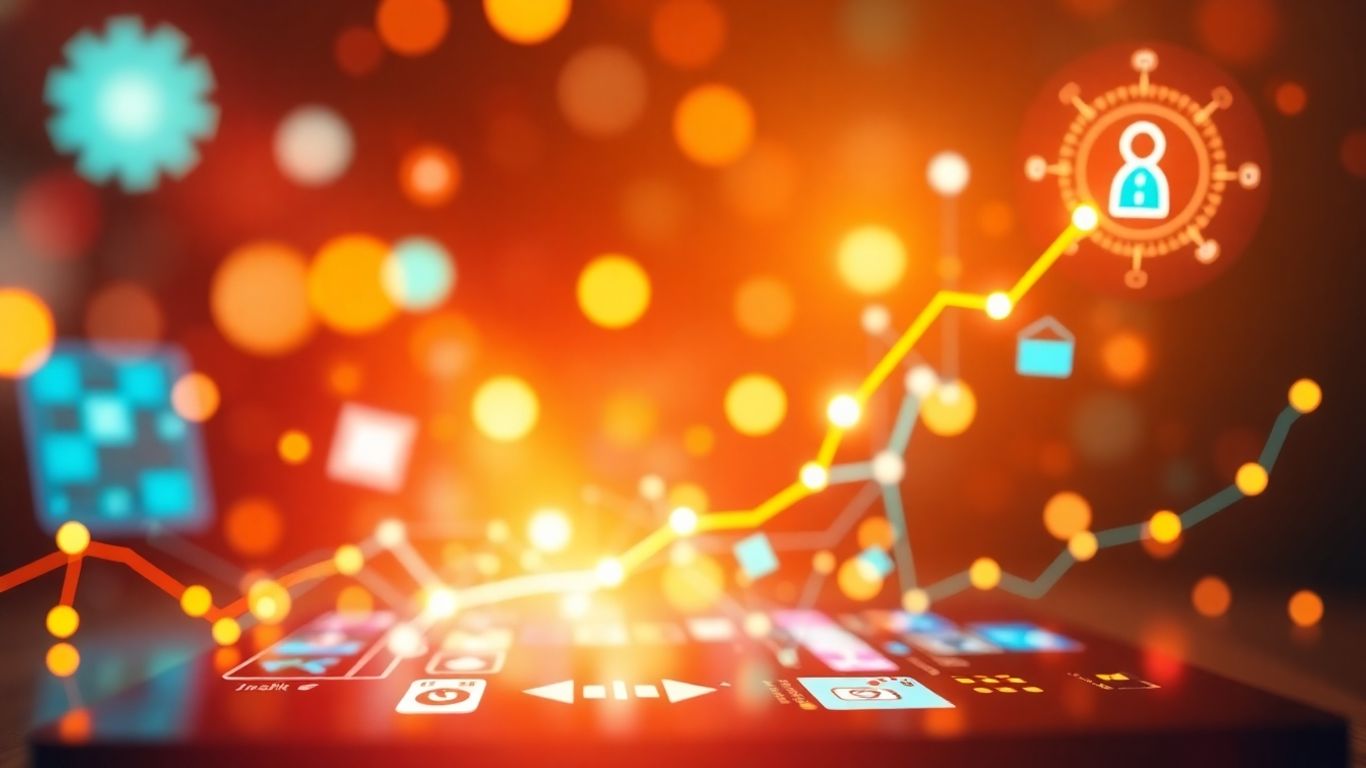 Digital marketing growth and connection icons.
