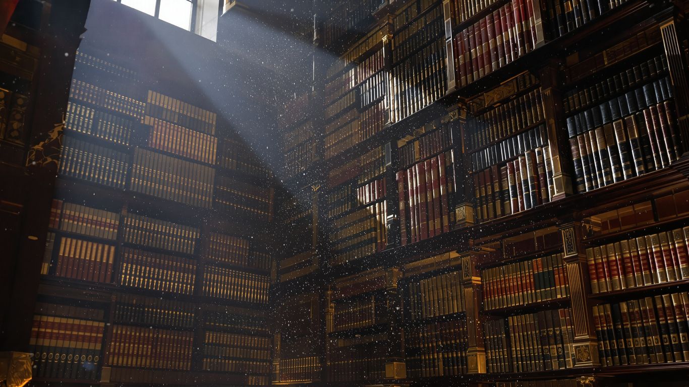 Ancient philosophy books on library shelves