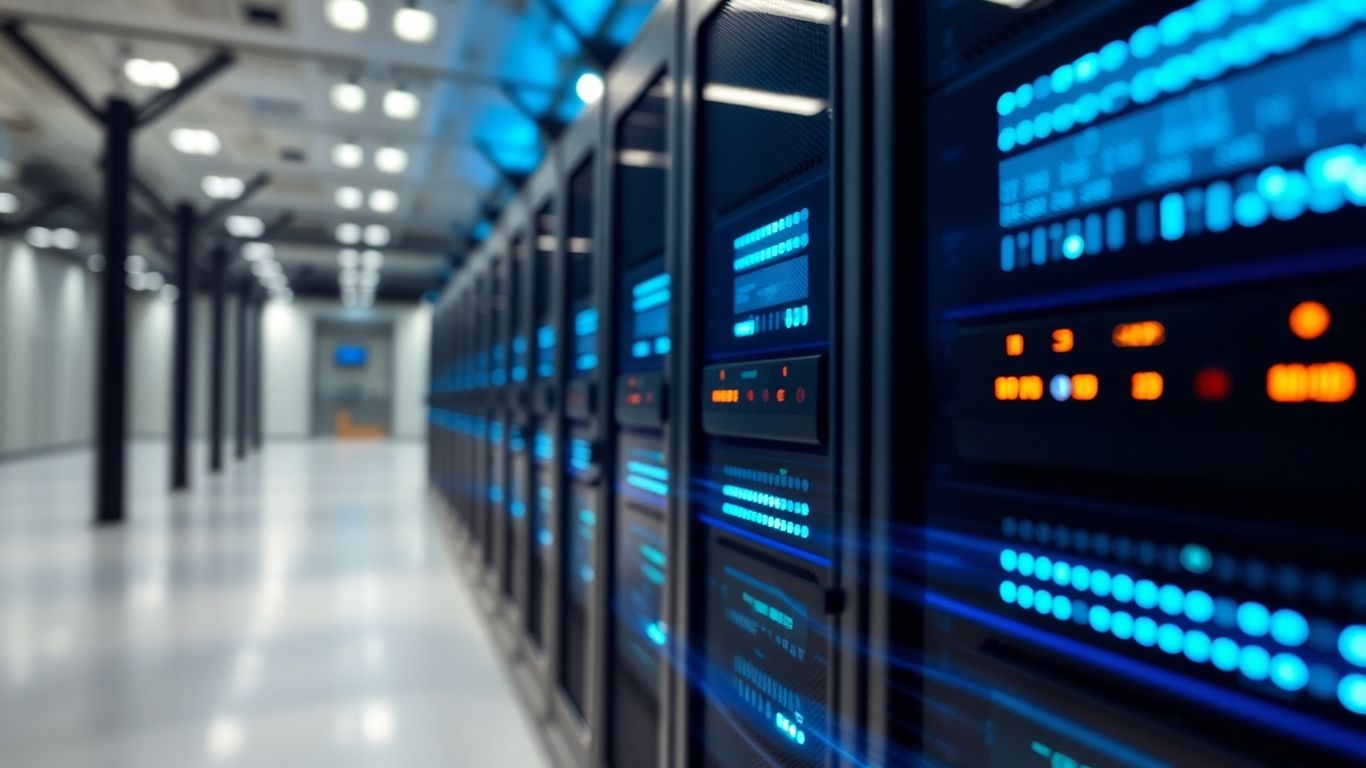 خوادم سريعة مع أضواء زرقاء متوهجة