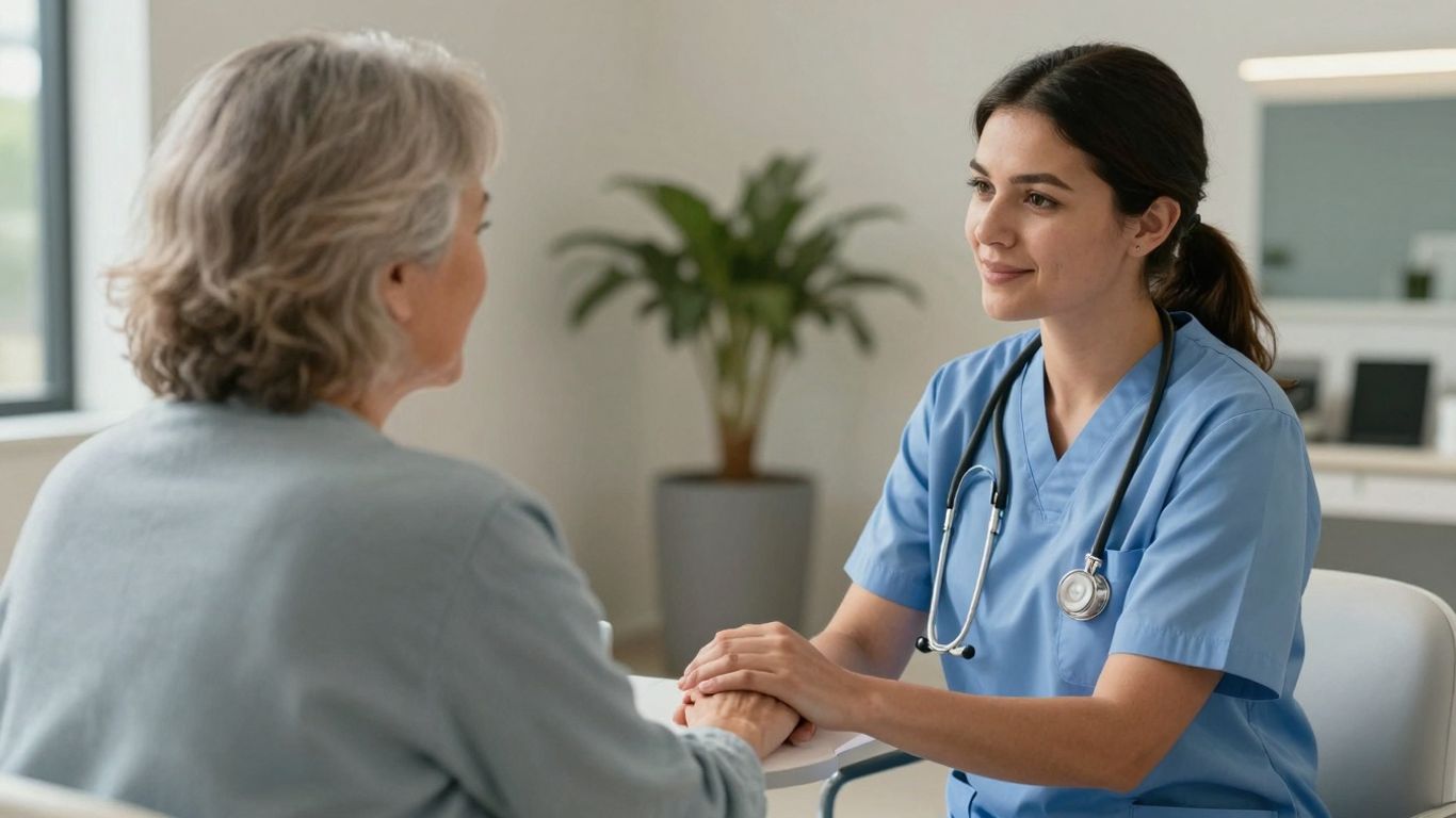 Nurse offering support in Australian mental health setting.