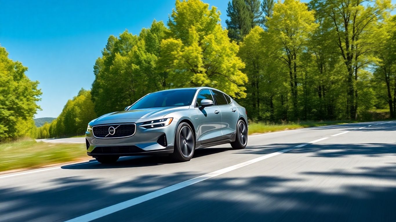 Polestar electric car on a scenic road.