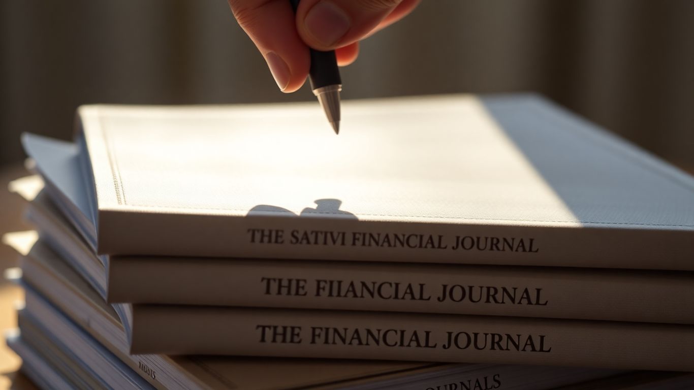 Financial Times 50 journals stack with a pen