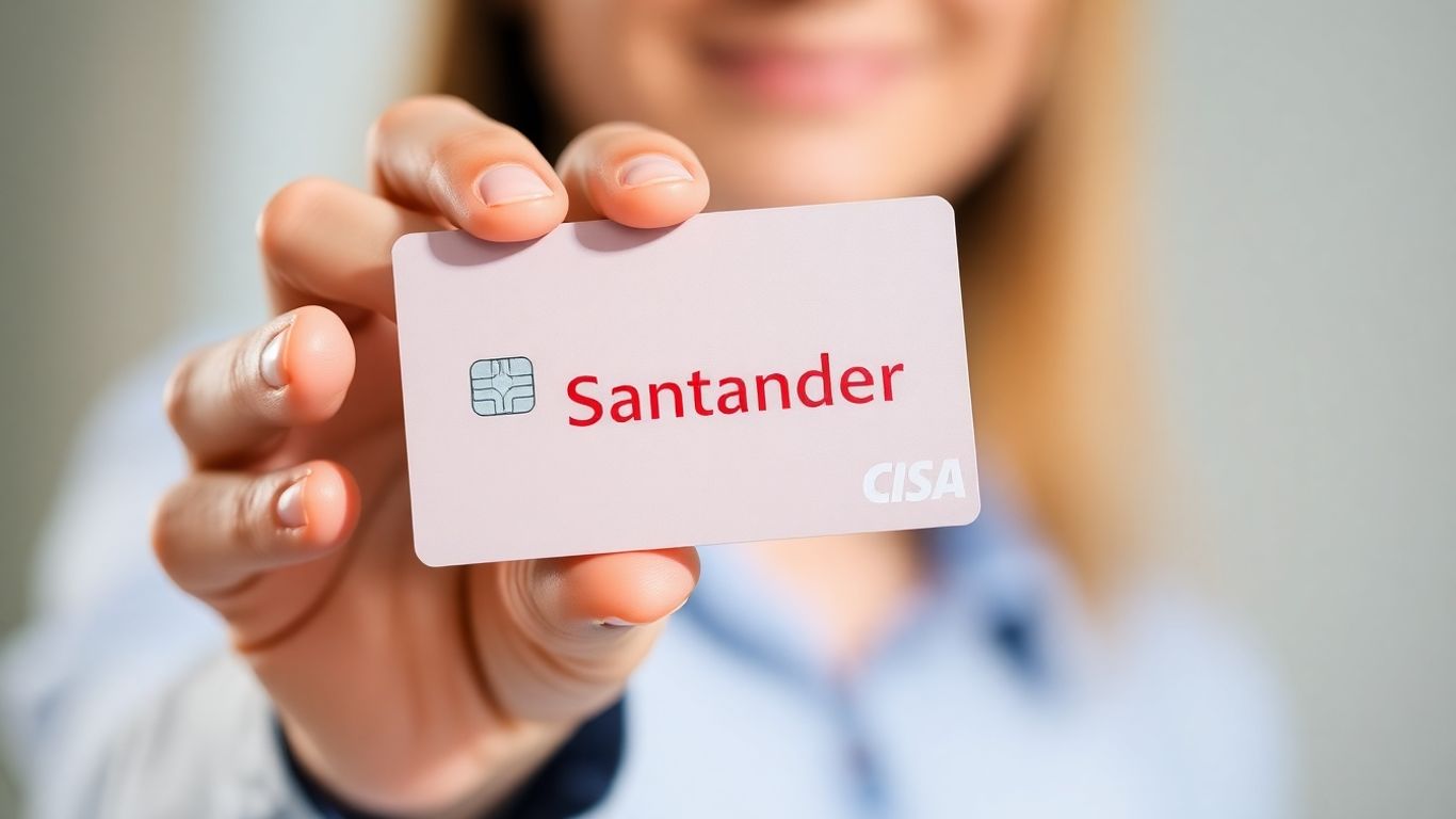 Pessoa segurando um cartão de crédito Santander SX.