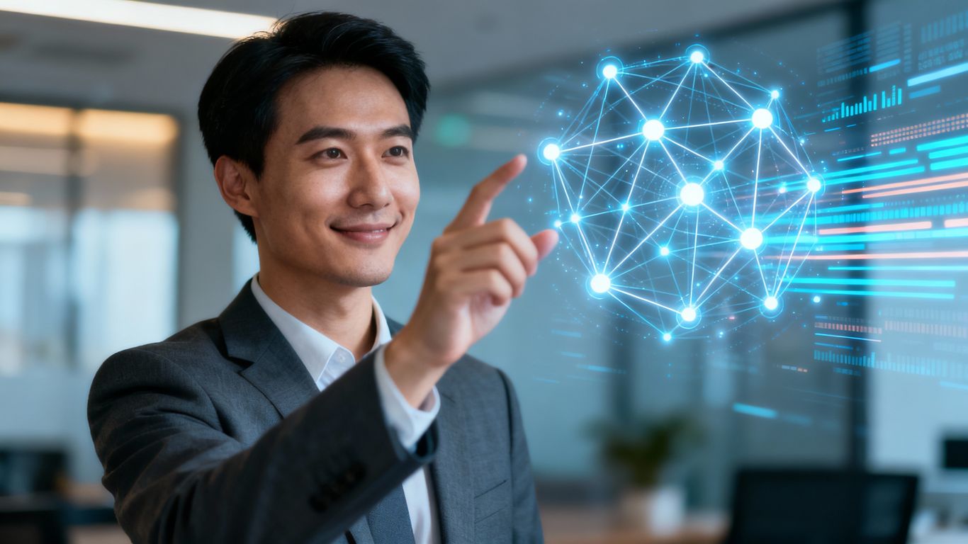 IT consultant working with digital network visualization.