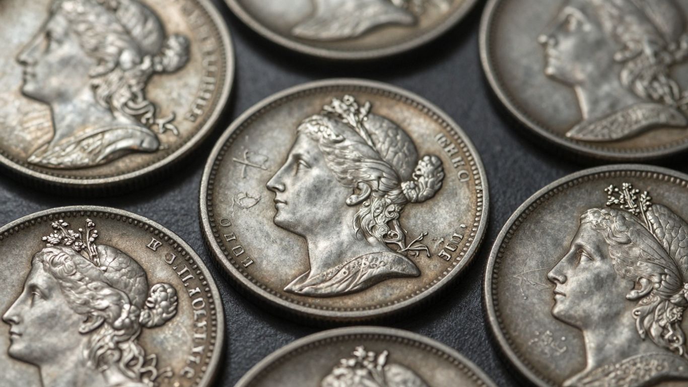 Antique Flowing Hair silver dollars with detailed Liberty and eagle.
