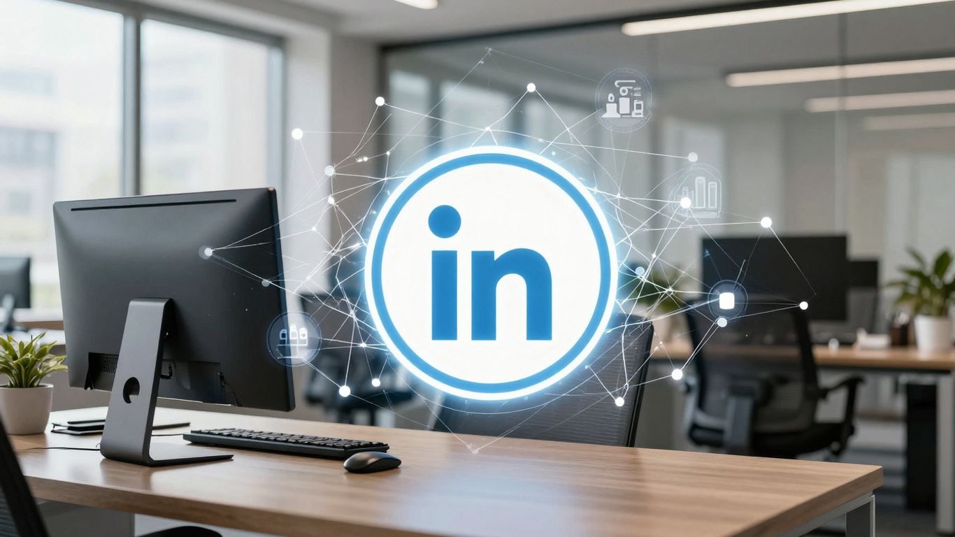 LinkedIn logo at the center of a business strategy.