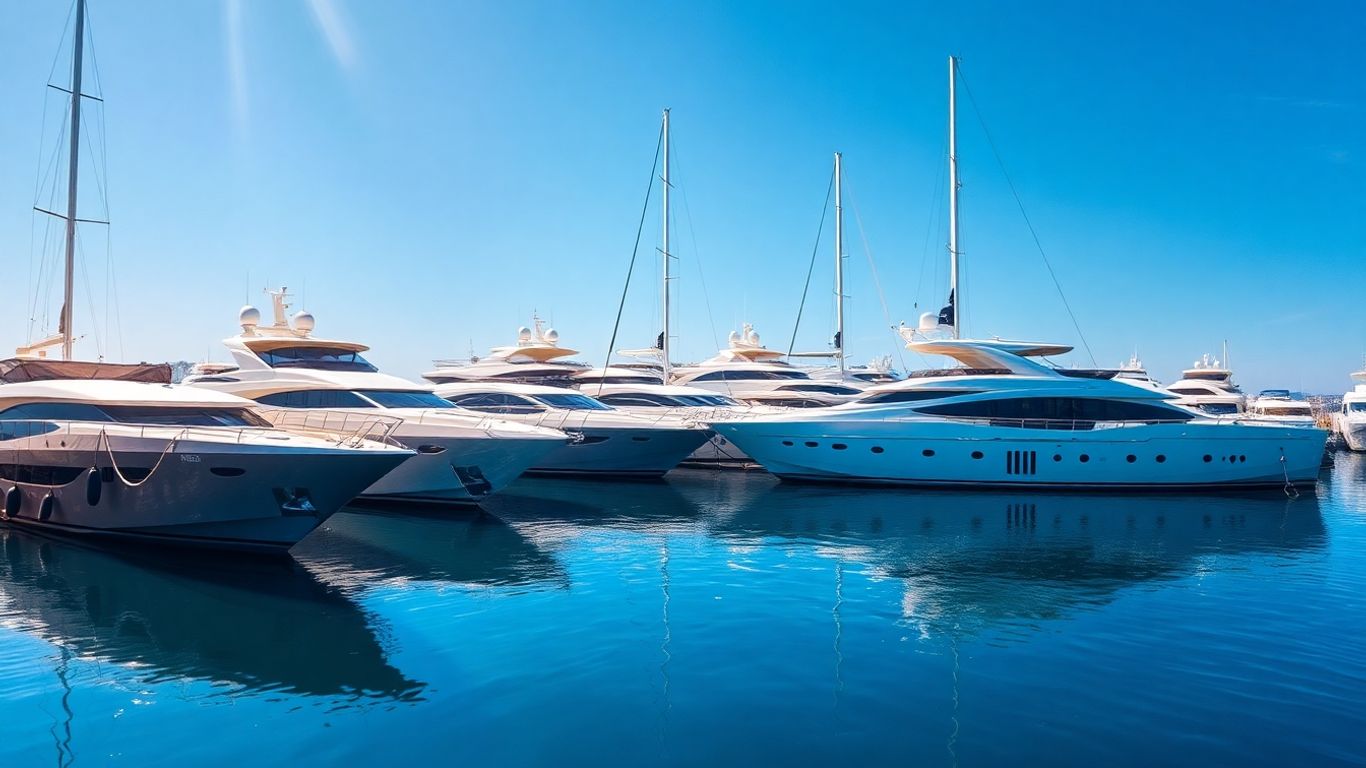 Luxurious yachts in a scenic bay