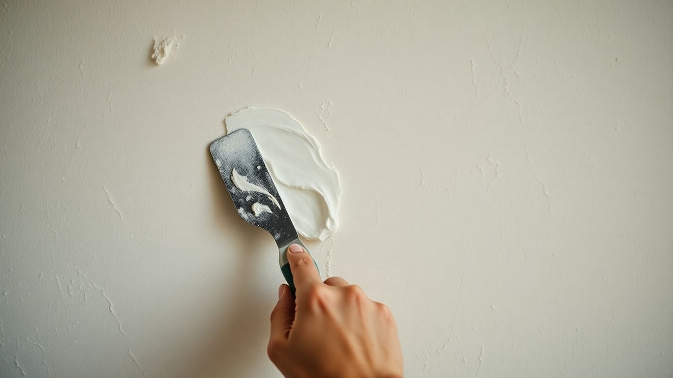 Repairing wall texture with putty knife and compound