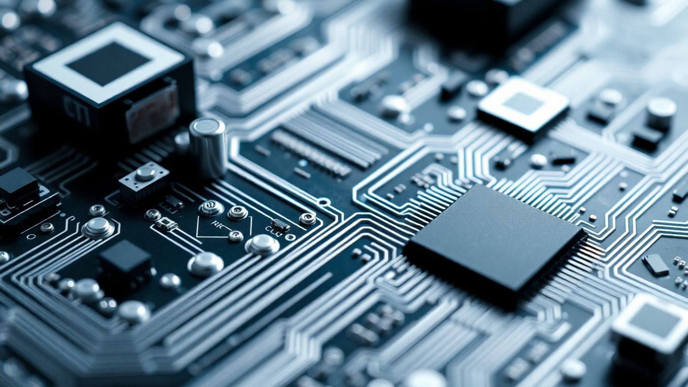 Advanced microchip architecture with intricate pathways.