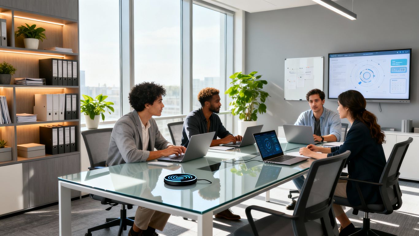 Business professionals collaborating in a modern NJ office.