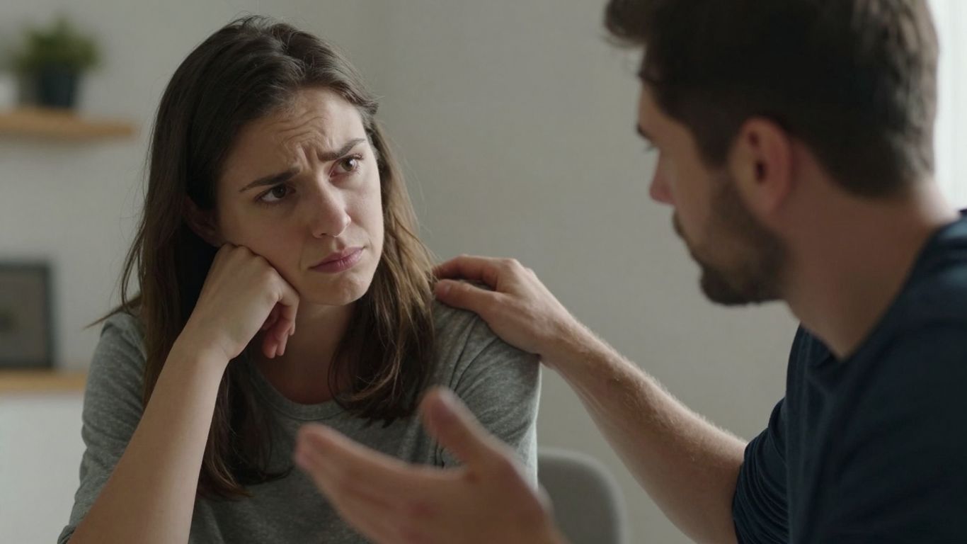 Couple discussing financial support.