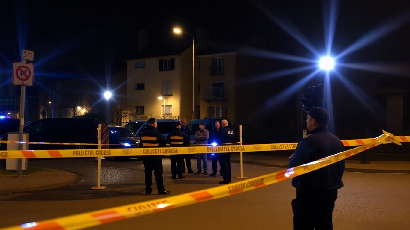 Scène de crime avec policiers dans un quartier résidentiel