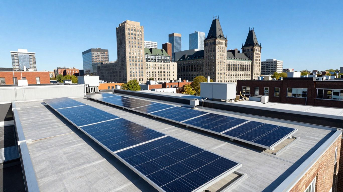 Ottawa cityscape with new solar panel installations.