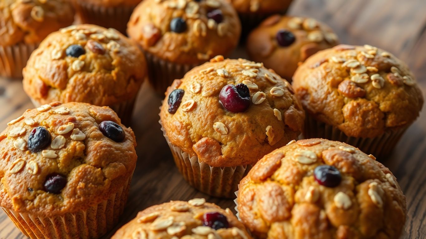 Healthy breakfast muffins with oats and berries.
