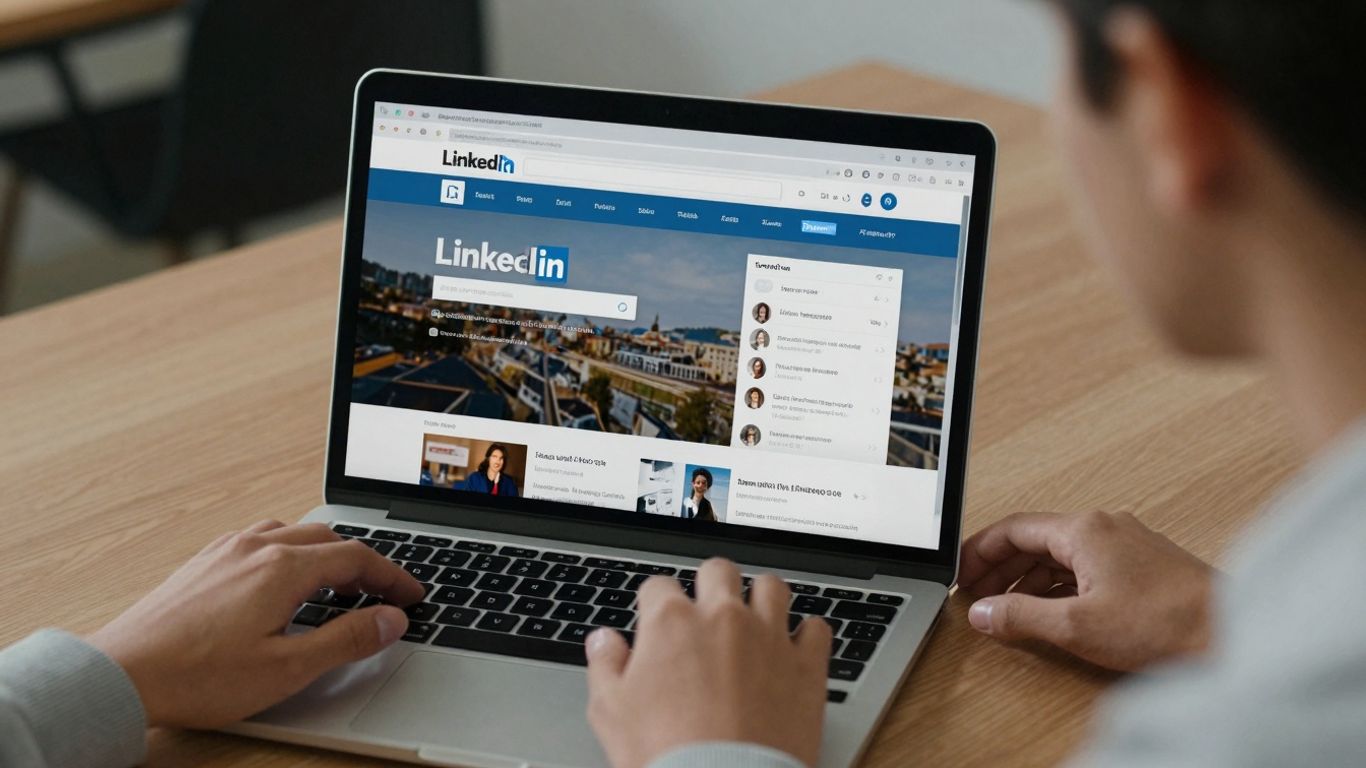 Person using LinkedIn on a laptop for sales leads.