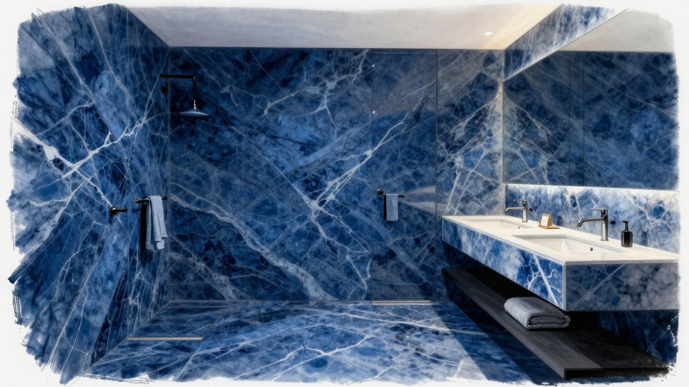 Bluestone marble bathroom sketch with elegant veining.