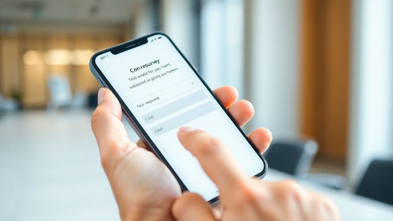 Business survey on a smartphone screen.