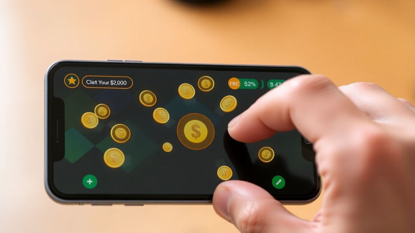 Person playing a game on a phone for money.