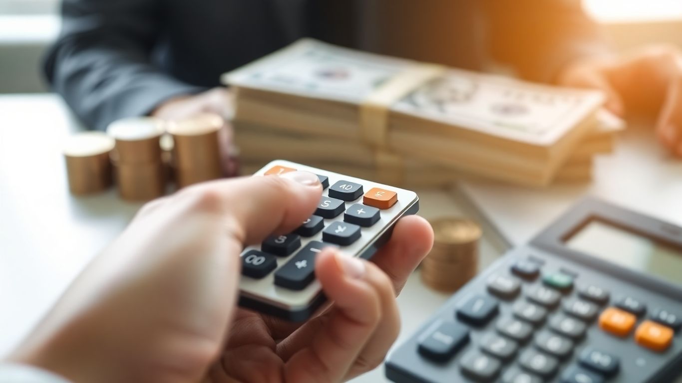 Calculating return on investment with coins and bills.