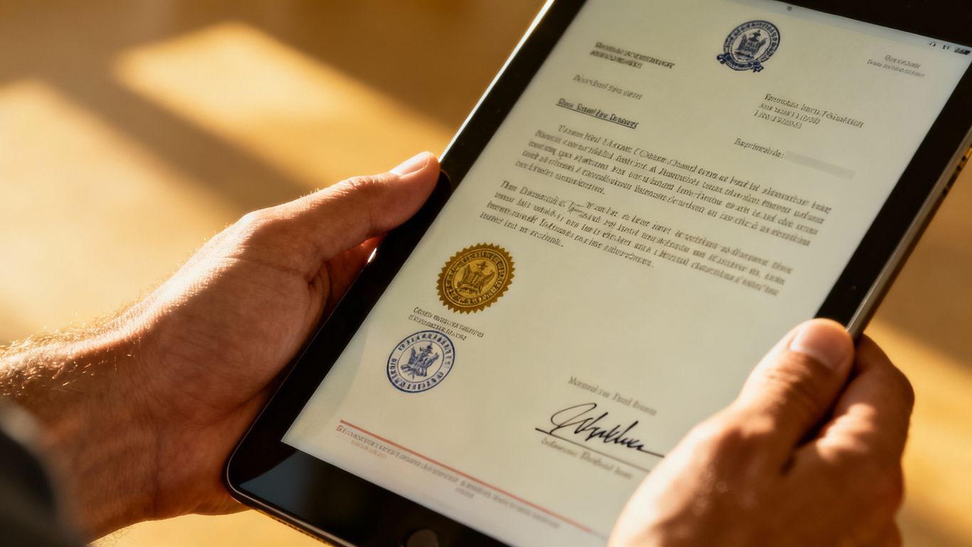 Person using a tablet to complete a legal document.