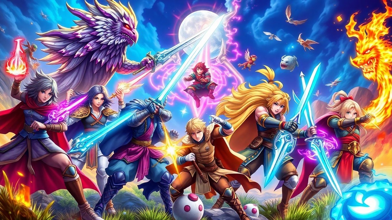 Turn-based RPG heroes preparing for a fantasy battle