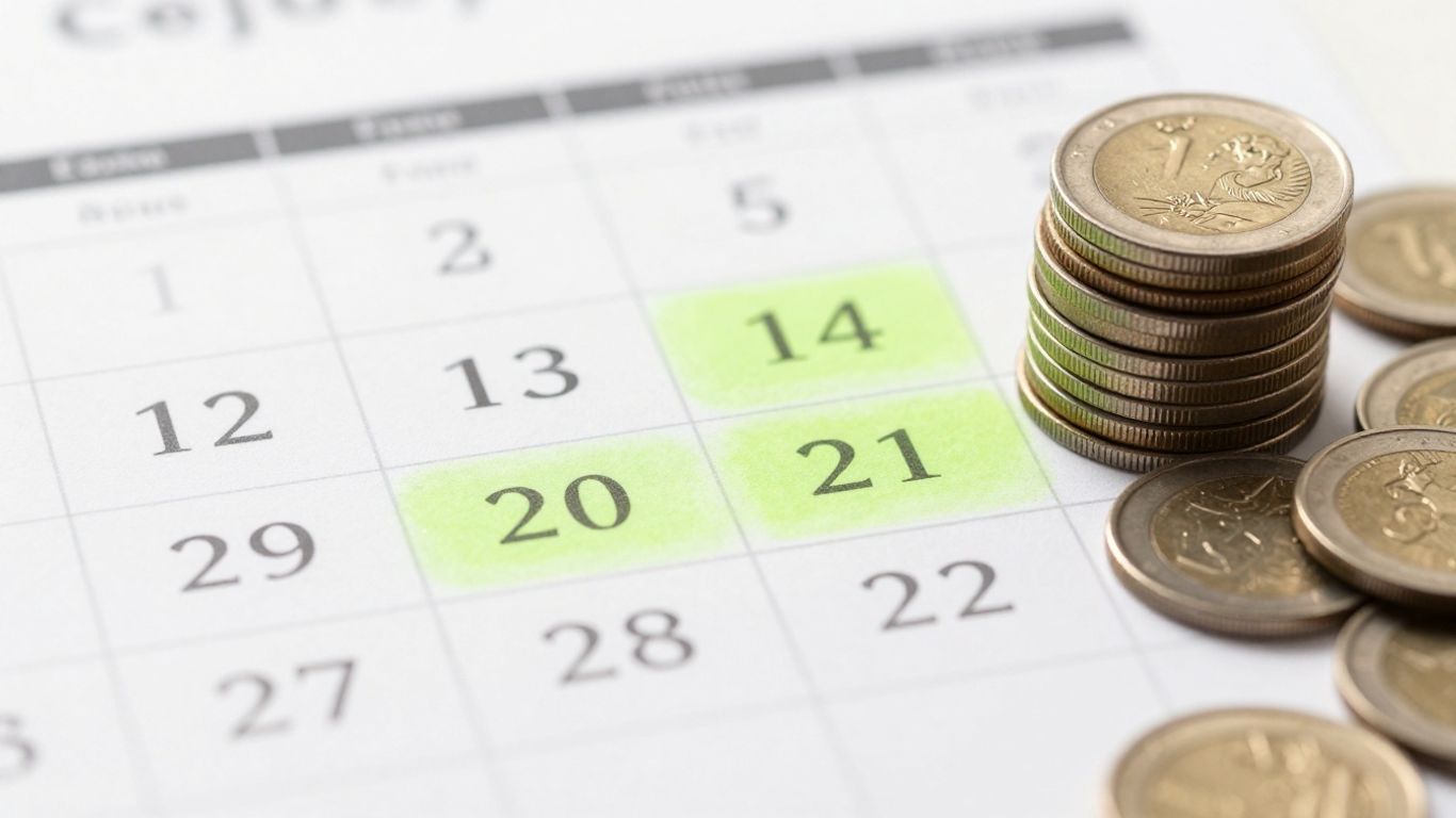 Kalender mit markierten Fristen und Münzstapel