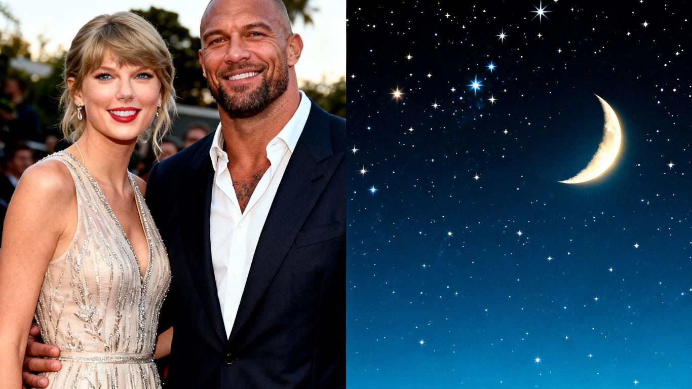 Celebrity couple with starry night sky background.
