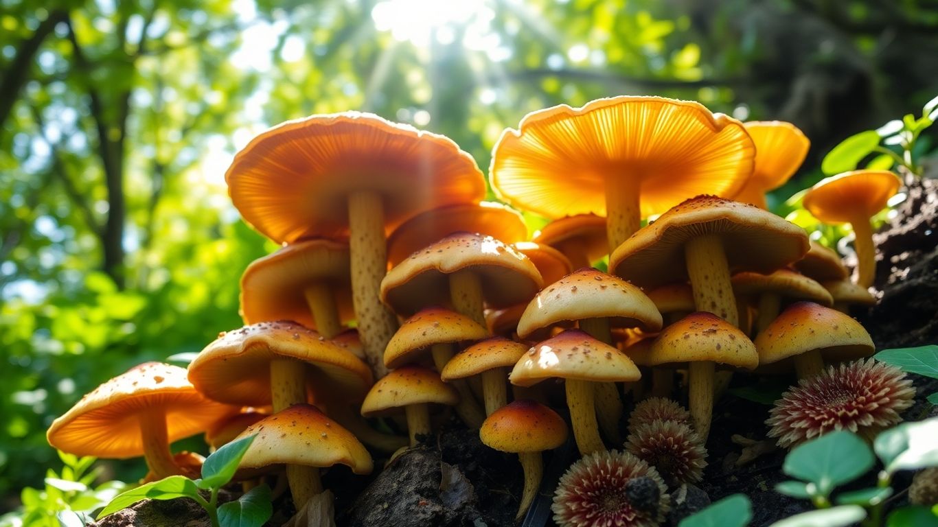 Mushrooms and forest sunlight