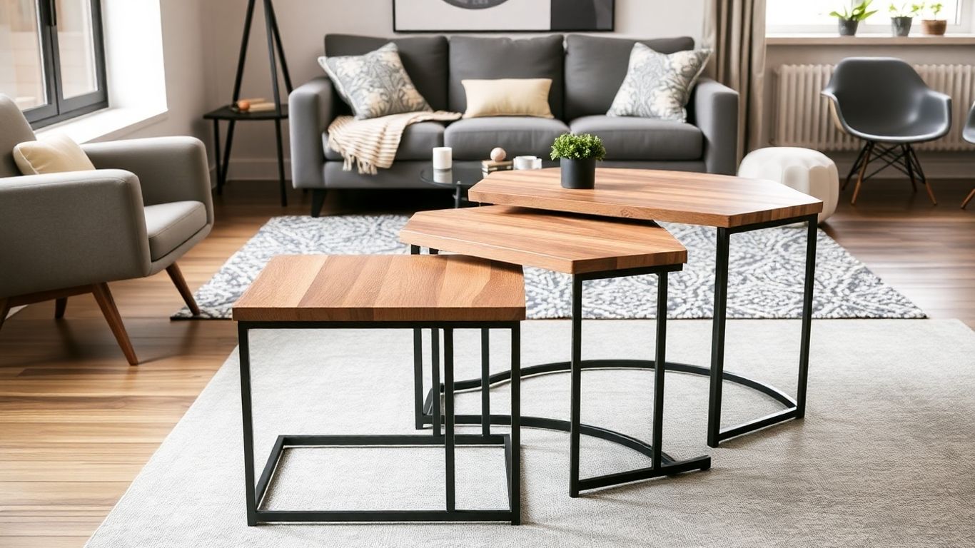 Industrial nesting coffee tables in modern living room