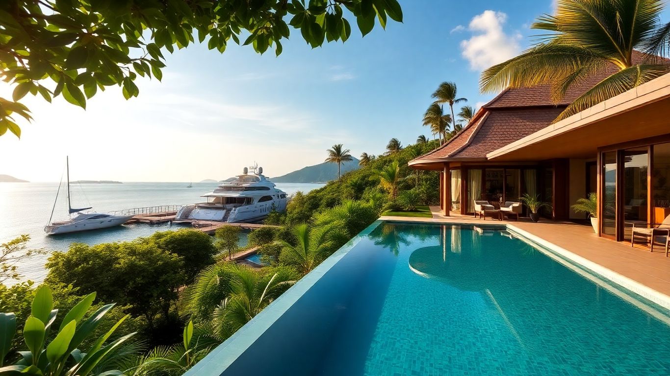 Luxury villa with infinity pool overlooking the sea.