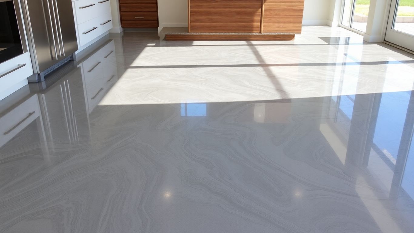 Metallic epoxy floor in a modern Hill Country kitchen.