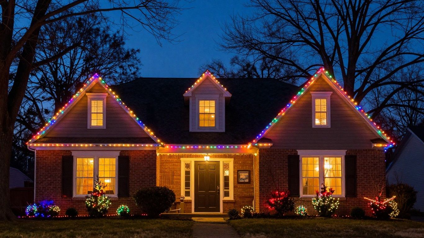 Edwardsville house with permanent, colorful Christmas lights.