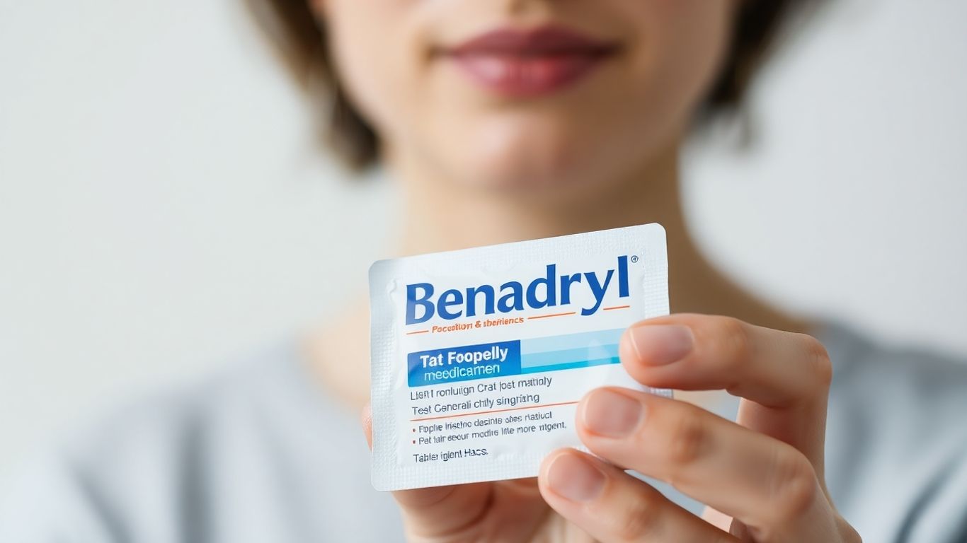 Person holding a Benadryl packet.