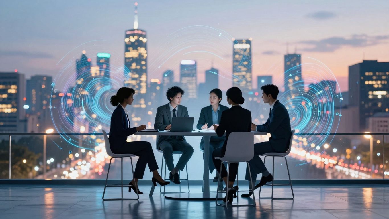 Digital marketing agency professionals collaborating in a modern office.