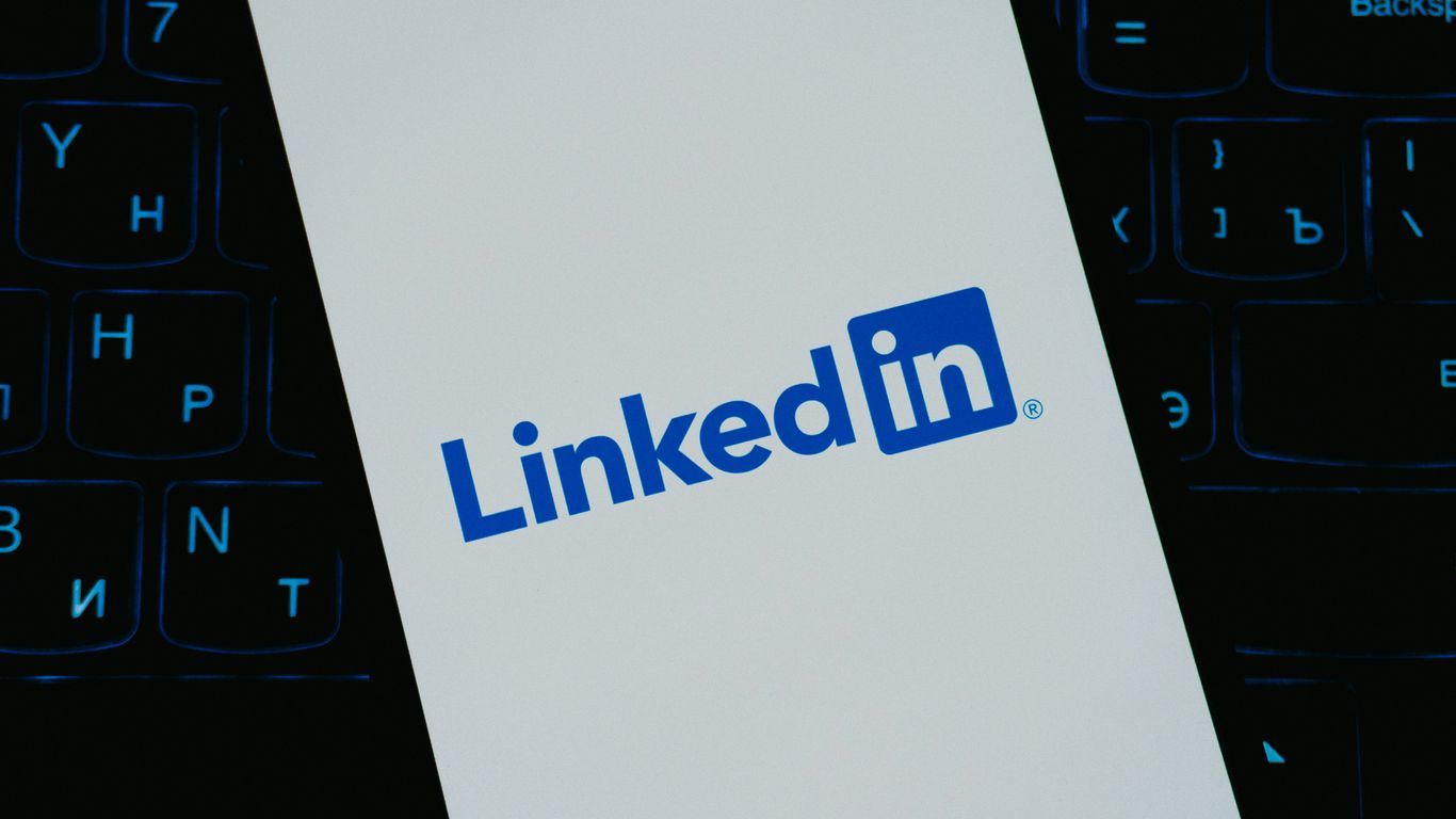 Linkedin logo displayed on a white surface.