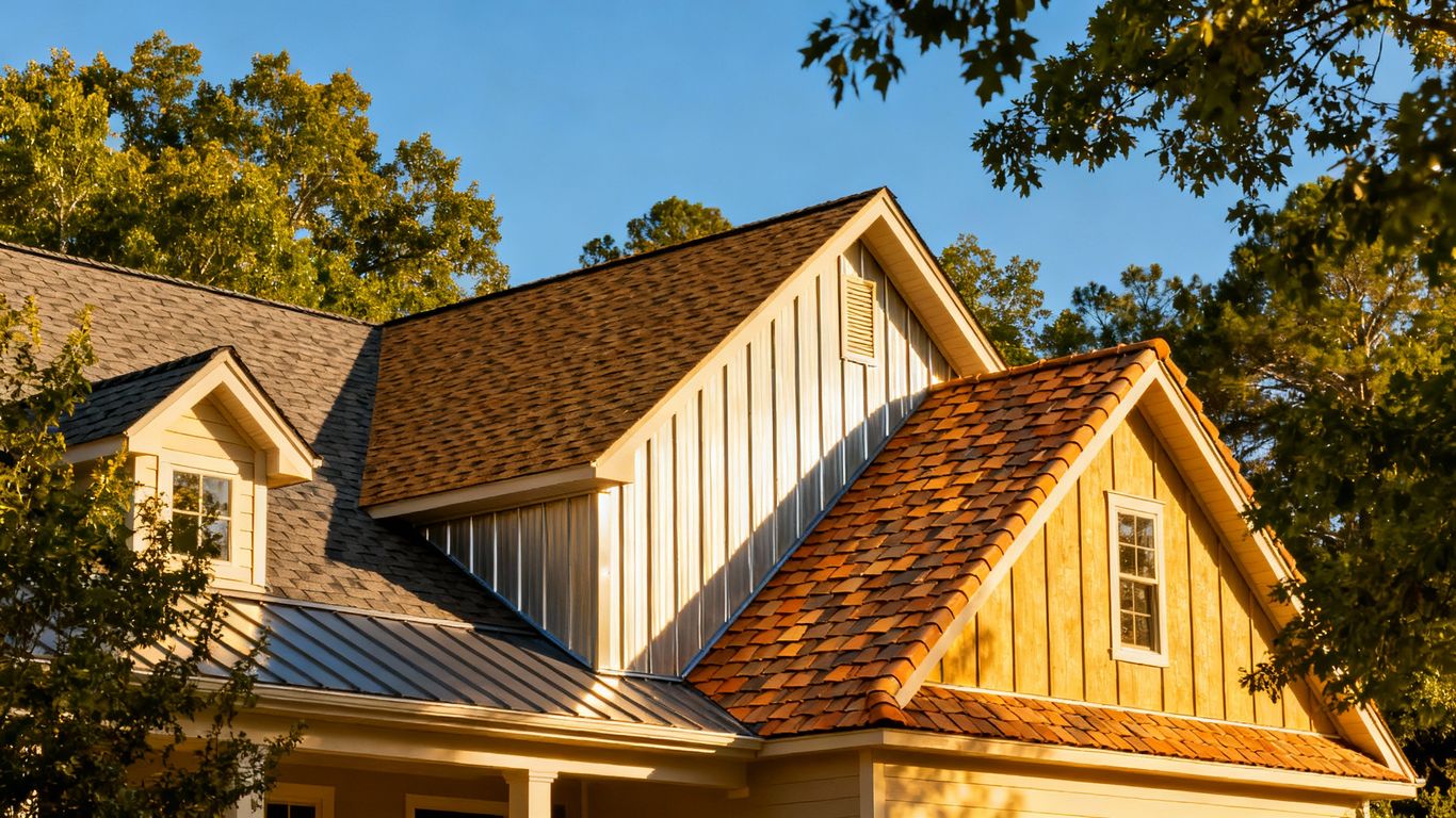 Georgia home with diverse roofing materials