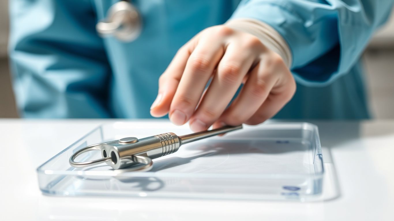 Doctor's hands preparing medical equipment for surgery.