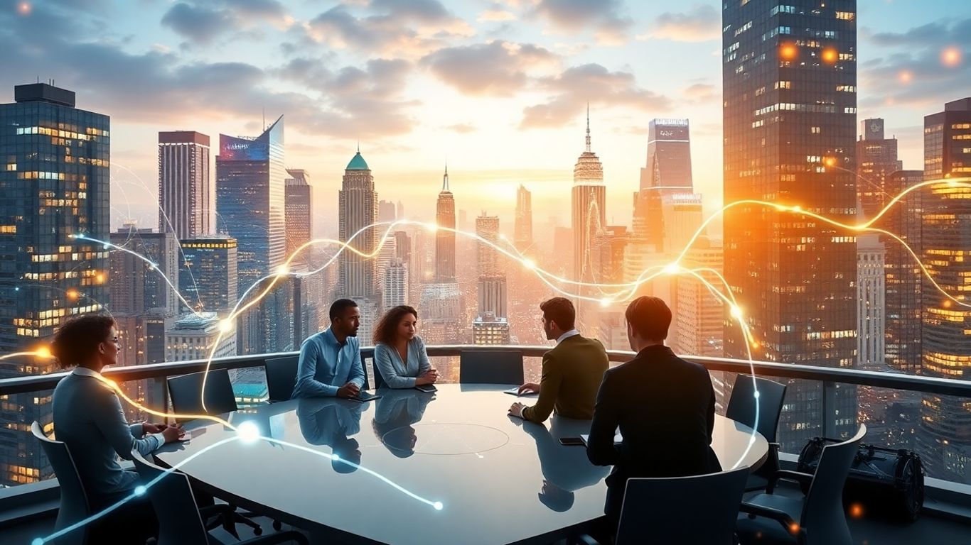 Digital marketing professionals collaborating in a modern office.