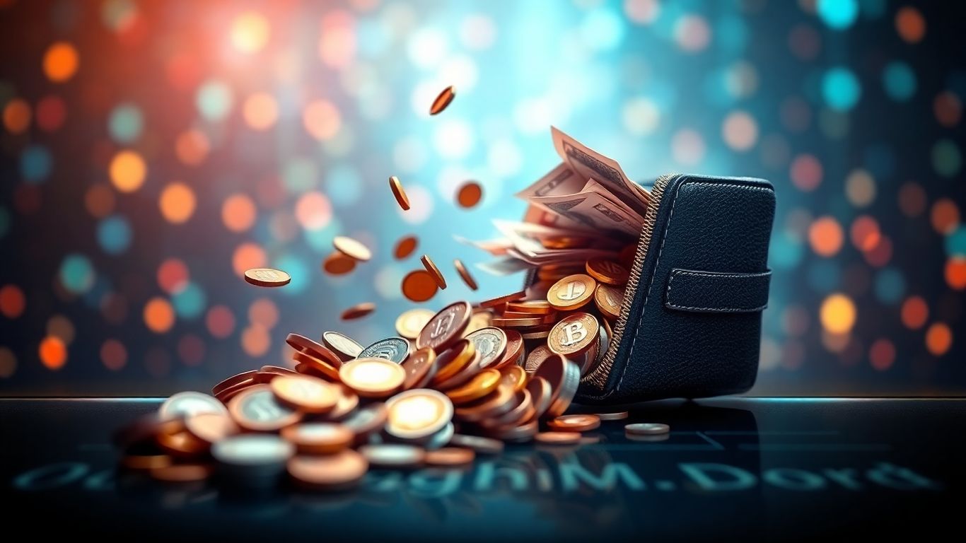 Cashback deals and digital wallet with falling coins.