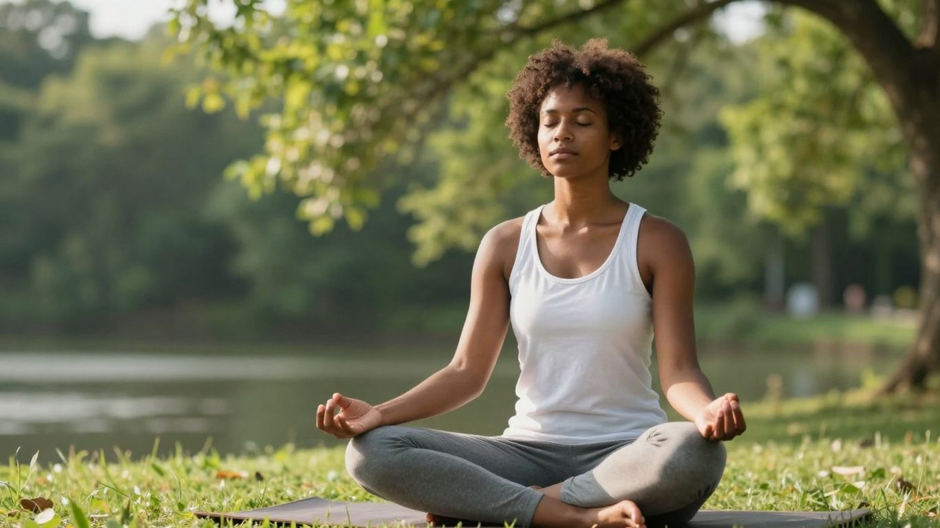 Persoană relaxată în natură, reflectând sănătatea mintală.