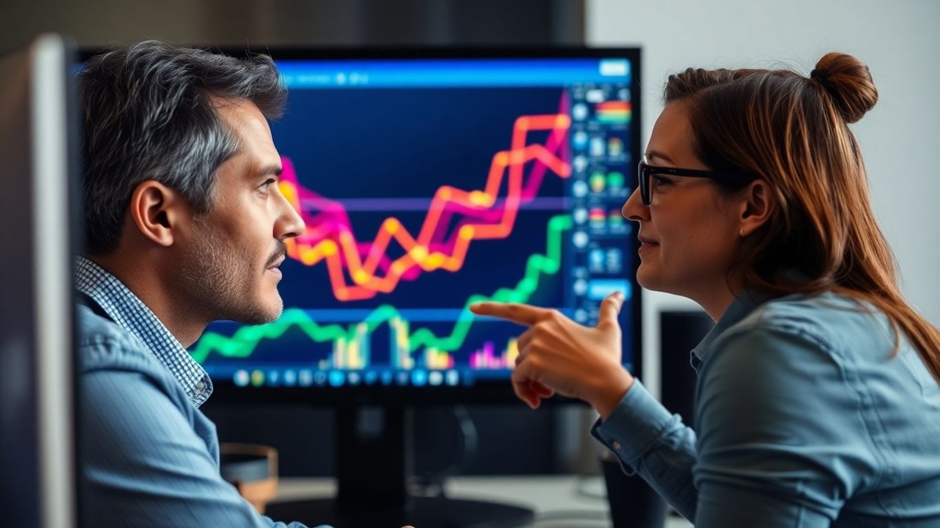 Person analyzing data on a computer screen.