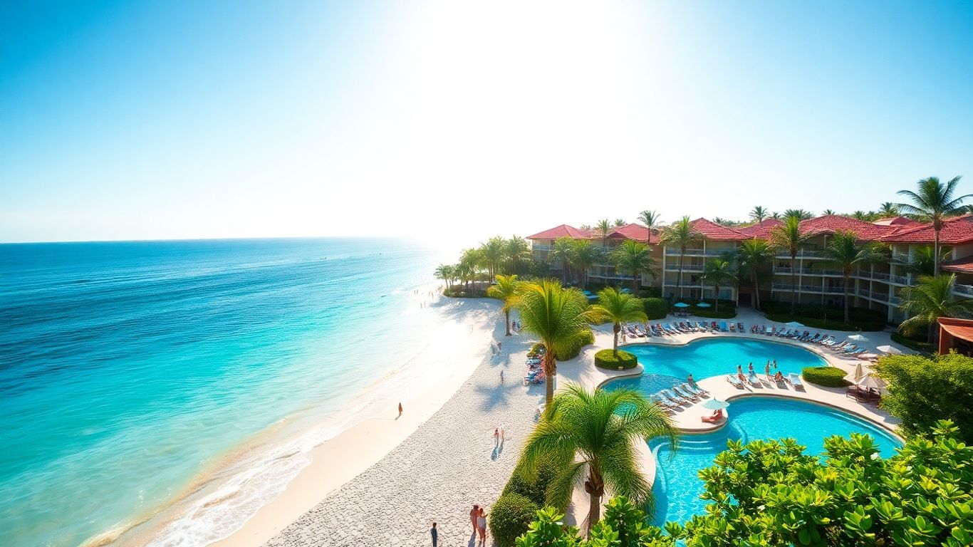 Sunny Mexican beach and resort pool in September