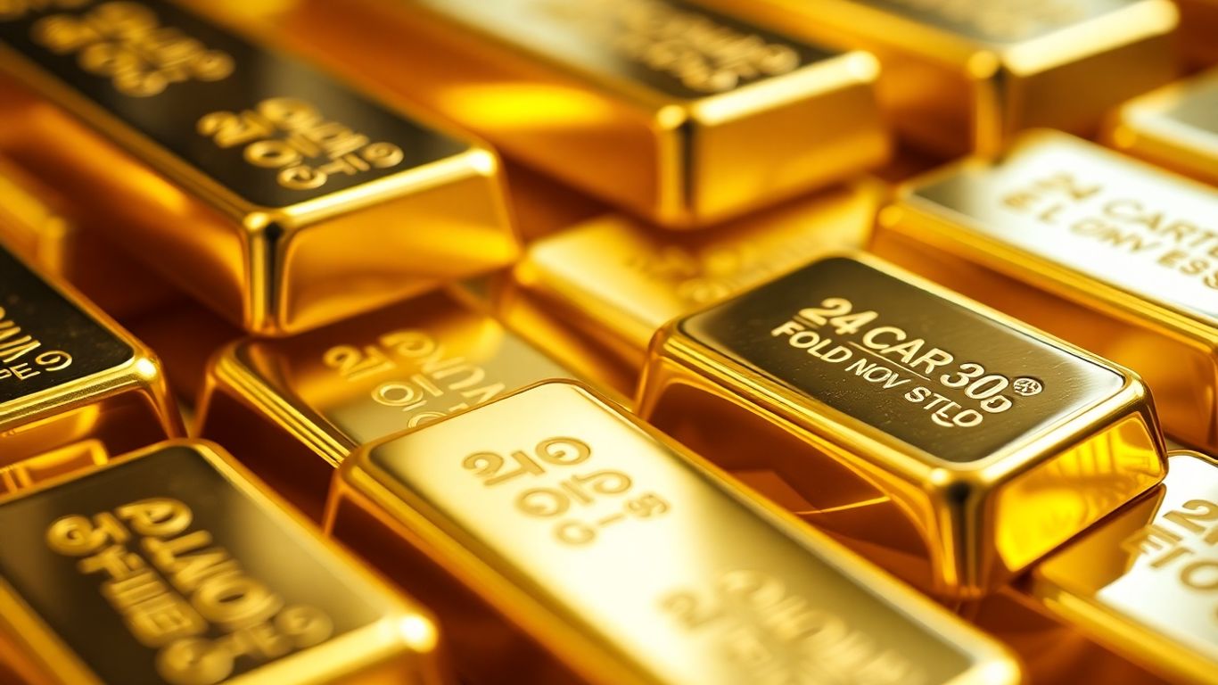 闪亮的、堆叠的 24 克拉金条。