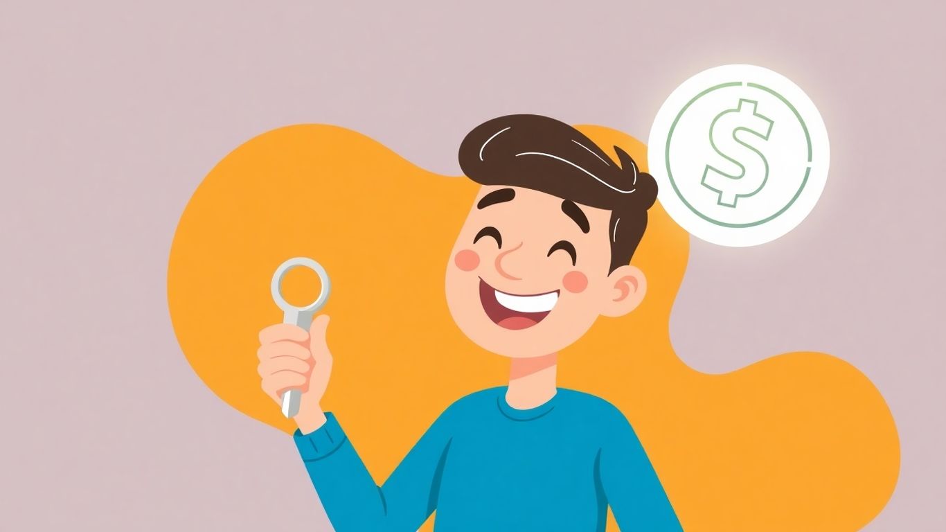 Cartoon of person holding house key and coin.