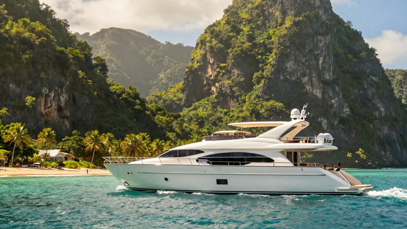 Luxury yacht sailing near St. Lucia's Pitons.