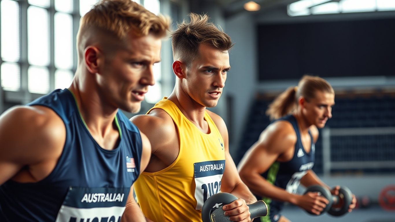 Athletes training intensely in a high-performance setting.