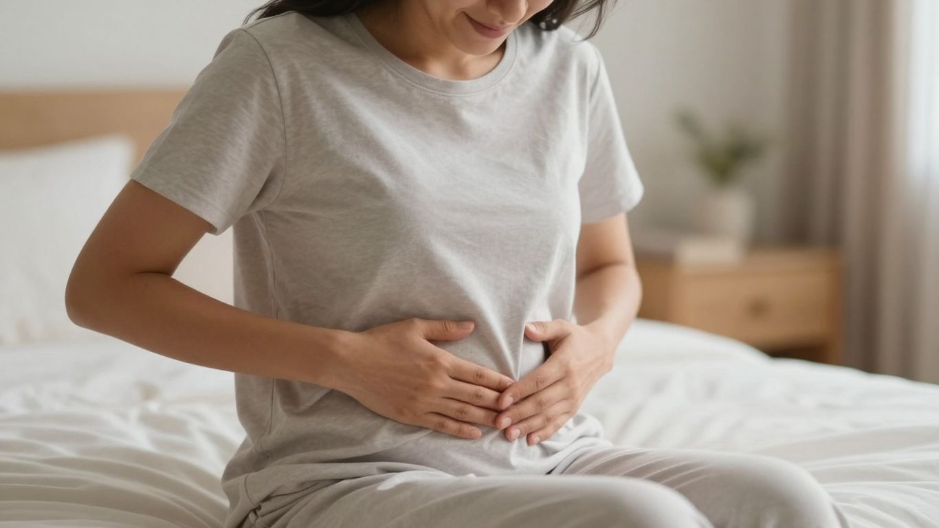 Woman in comfortable clothing, relaxed and serene.