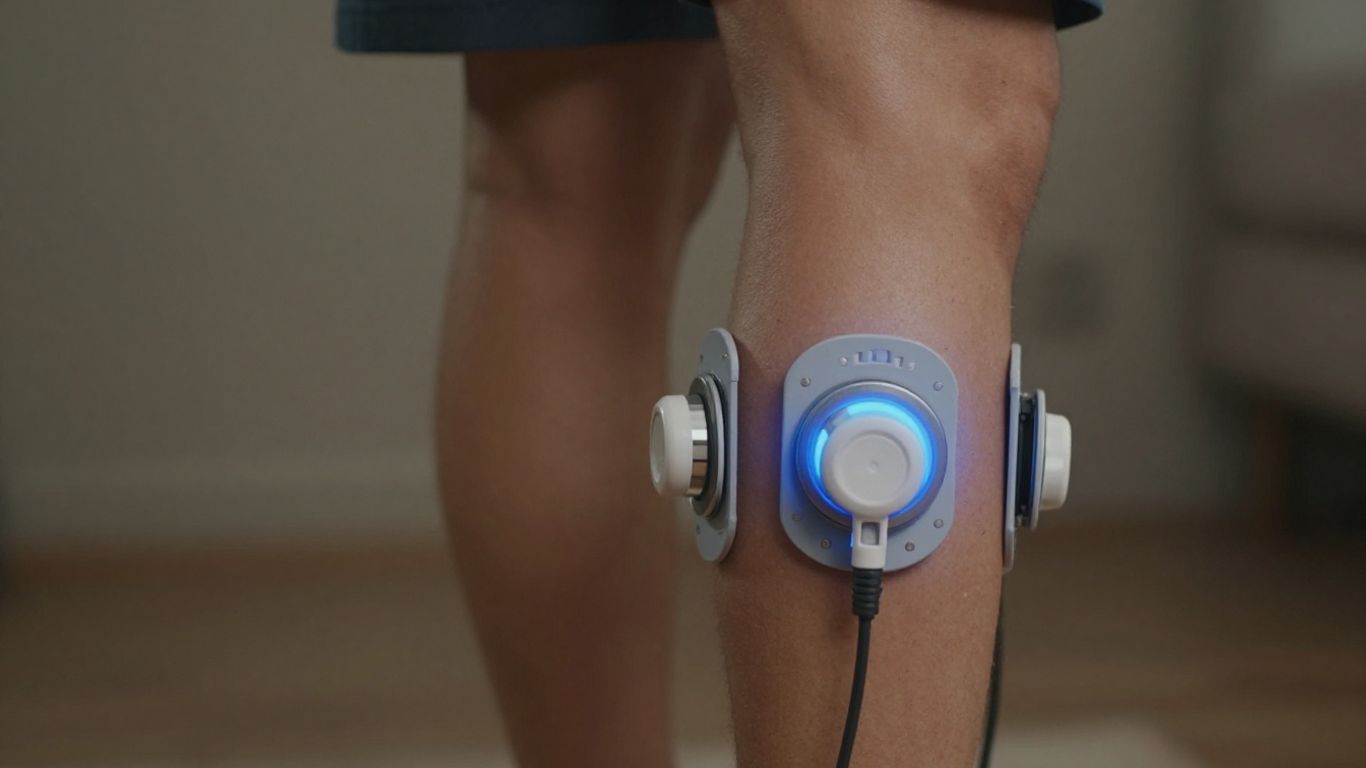 PEMF therapy device on a person's leg.
